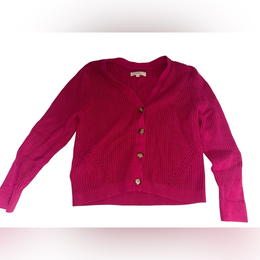 LOFT Fuchsia Button-Up Cardigan